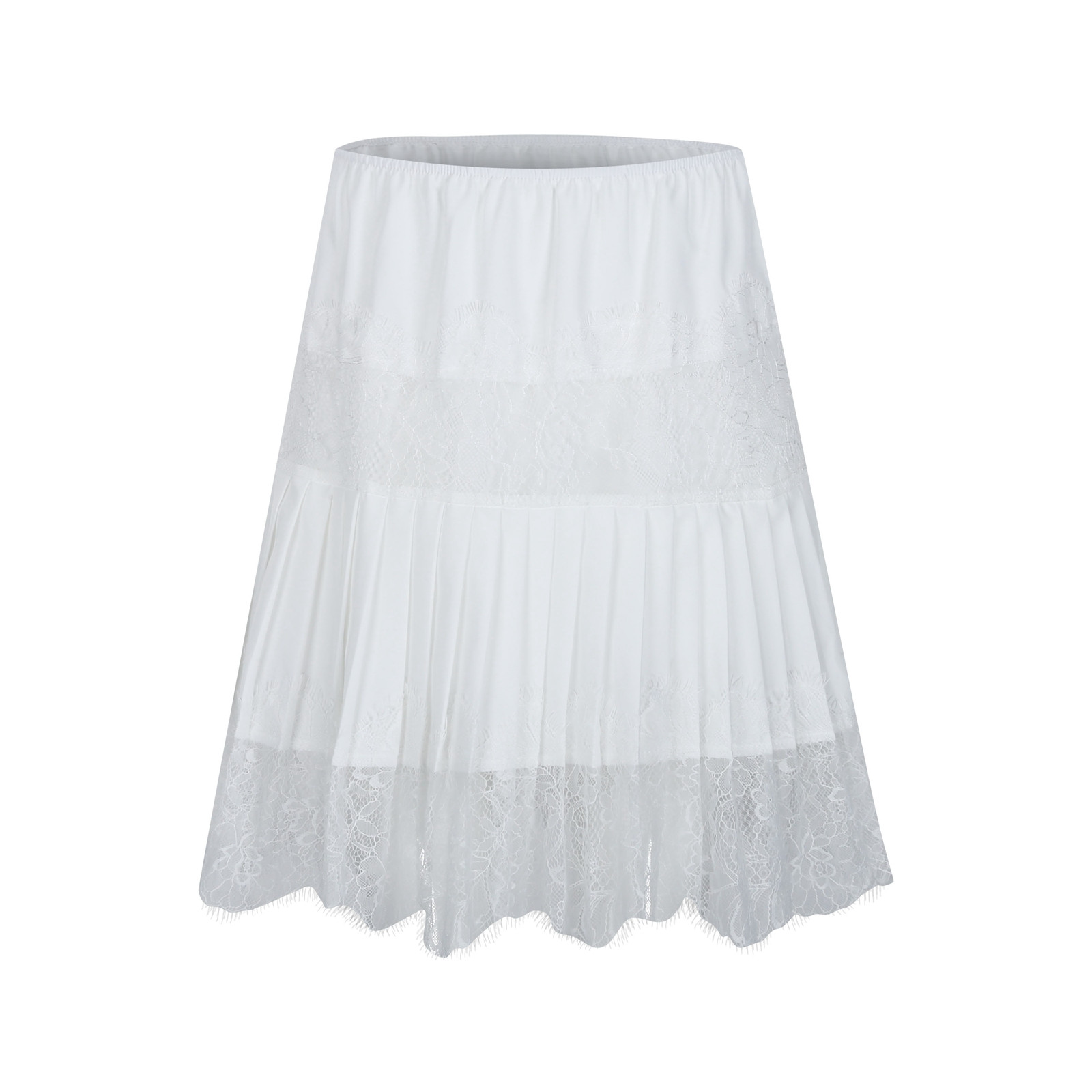 thumbnail image 4 of Minifalda de encaje blanco para mujer: talle bajo, plisado con volantes, diseño fluido en capas, tallas S-L, 4 of 8